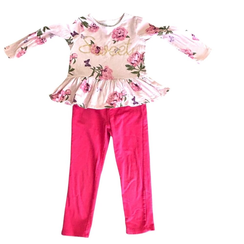 Floral Peplum Top & Pink Pants Set By Cat & Jack/ Garanimals - 3T